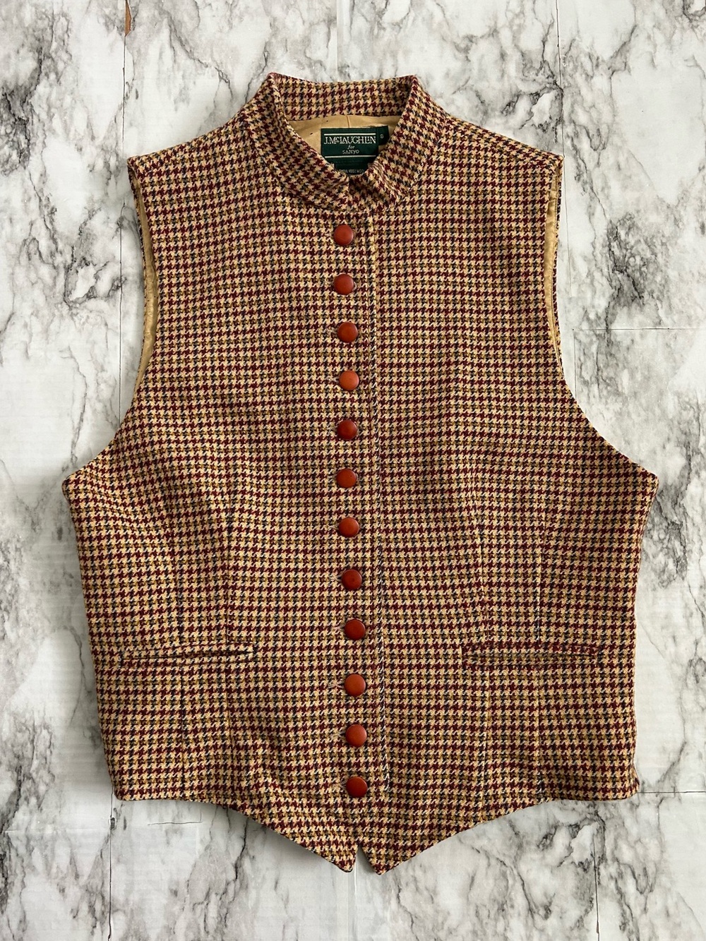 J. McLaughlin for Sanyo sz 8 houndstooth plaid 100% Wool vintage Waistcoat vest